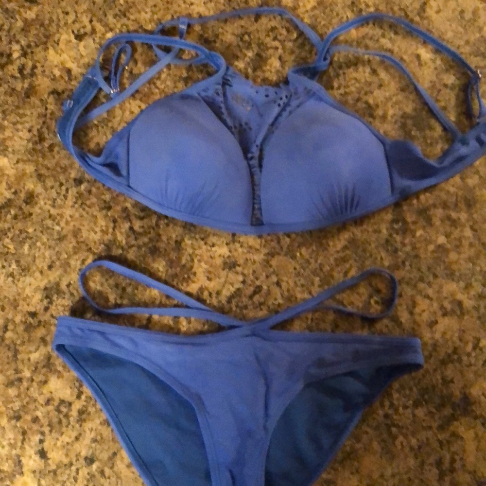Pretty blue mesh top bikini set Sz L